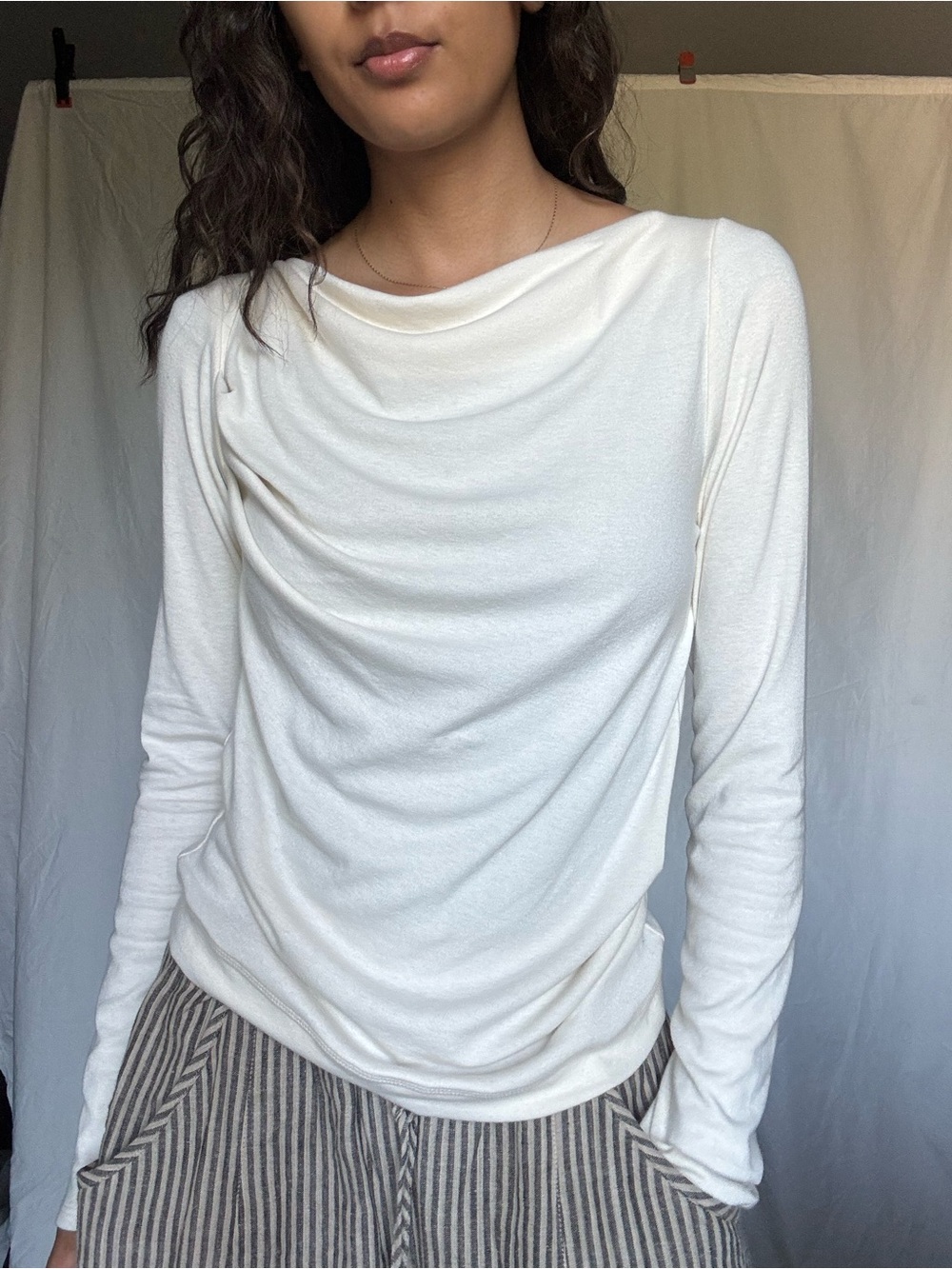 Geel Women's Cream Draped Long Sleeve Top with hood